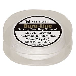 Thread, Miyuki Dura-Line, gel-spun polyethylene, crystal clear, 0.15mm diameter, 18-pound test. Sold per 20-meter spool.