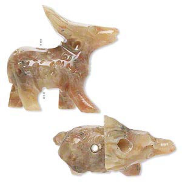 Bead, soapstone (coated), 34x28mm-36x34mm hand-carved walking reindeer, C grade. Sold per pkg of 2. image number 0