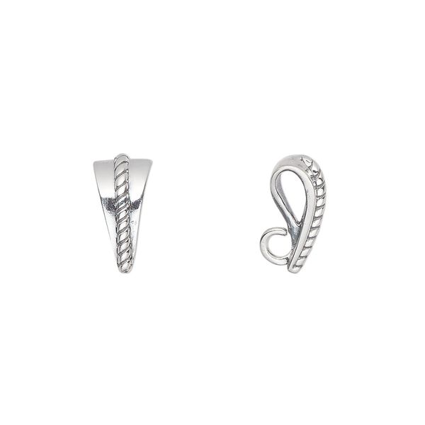 Bail, antiqued sterling silver, 12x6mm with rope design and hidden loop. Sold individually. image number 0