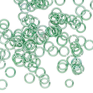 Jump ring 1pkg100 aluminum, 5mm round, 20 gauge / 3.1mm inside diameter / green