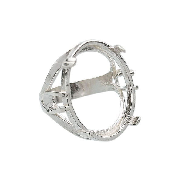 Ring, sterling silver, 25x18mm 4-prong oval setting, size 8. Sold individually. image number 0