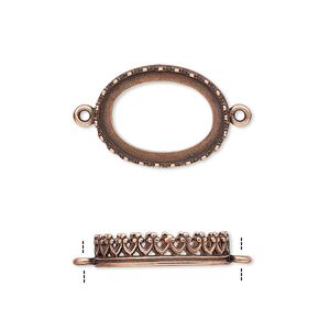 Link, JBB Findings, antique copper-plated brass, 18x14mm oval with open back and decorative trim, 16x12mm oval bezel setting. Sold per pkg of 2.