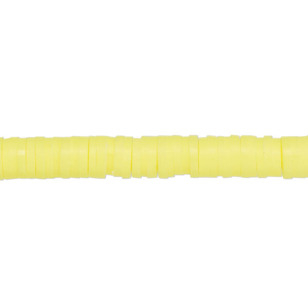 Bead, polymer clay, opaque bright yellow, 6x1.5mm heishi. Sold per pkg of (2) 15-1/2" to 16" strands. image number 0