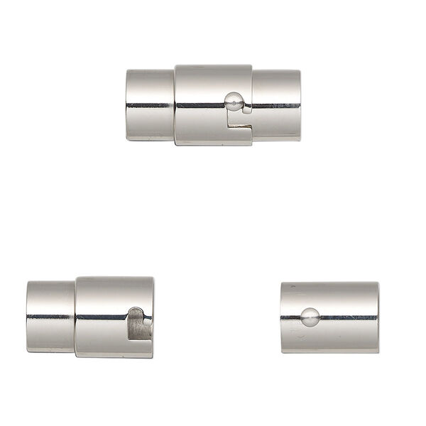 Clasp, magnetic, stainless steel, 18x9.5mm locking round tube with glue-in ends, 6mm inner diameter. Sold individually. image number 0
