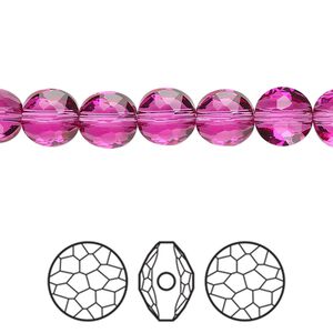 Bead 4pk fuchsia, Crystal Passions® 8mm puffed round 5034