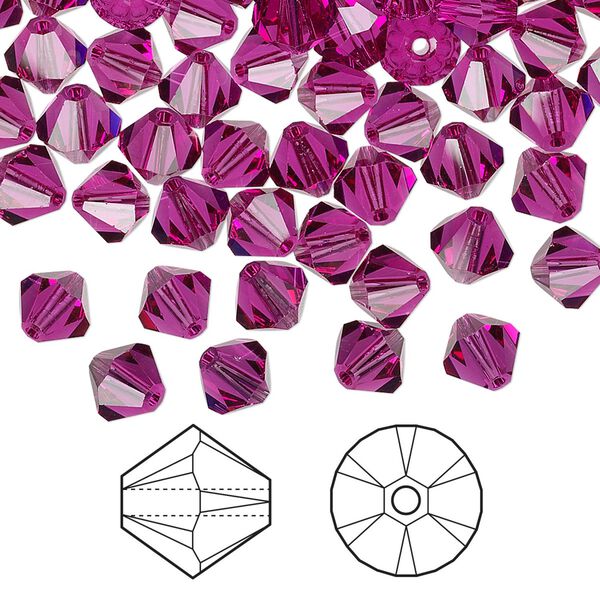 Bead 360pk fuchsia, Swarovski® 6mm XILION bicone 5328 image number 0