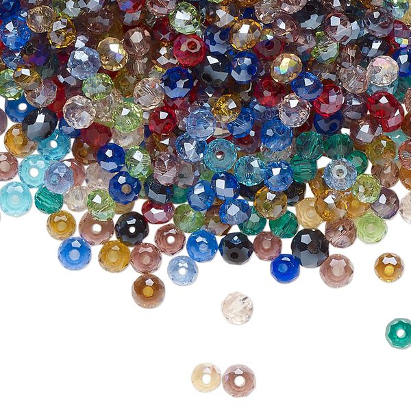 Bead 1pkg1 glass, 3x2mm-4x3mm faceted rondelle, 1 ounce mix opaque to transparent mixed colors image number 0