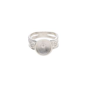 Ring, sterling silver, 9mm band with flower design and 13mm cup with 3mm peg, fits 10-12mm half-drilled round bead, size 9. Sold individually.