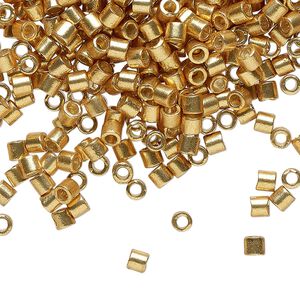 Seed bead, Delica®, glass, pkg/250g, #8 round, Duracoat® opaque galvanized gold (DBL-1832).