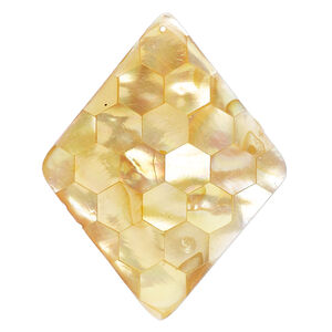 Focal, gold lip shell / mother-of-pearl shell / resin (assembled) 1pkg1, 55x43mm-57x45mm top-drilled 1sided diamond with honeycomb pattern.
