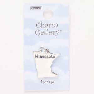 Charm, steel and enamel, pkg/1, silver finish and black, 22x21mm with "Minnesota."