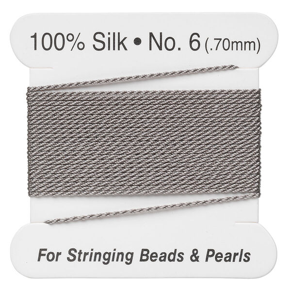 Thread, silk, grey, size #6. Sold per 2-meter card. image number 0