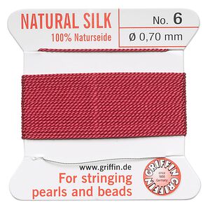 Thread, Griffin, silk, garnet red, size #6. Sold per 2-meter card (approximately 78 inches).