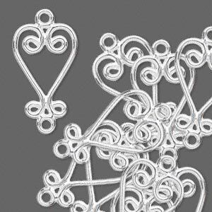 Drop, silver-plated "pewter" (zinc-based alloy), 20x13mm fancy heart with 5 loops. Sold per pkg of 24.