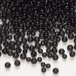 Seed bead mix, Preciosa Ornela Czech glass, pkg/50g, #6 rocaille, opaque black, (23980).