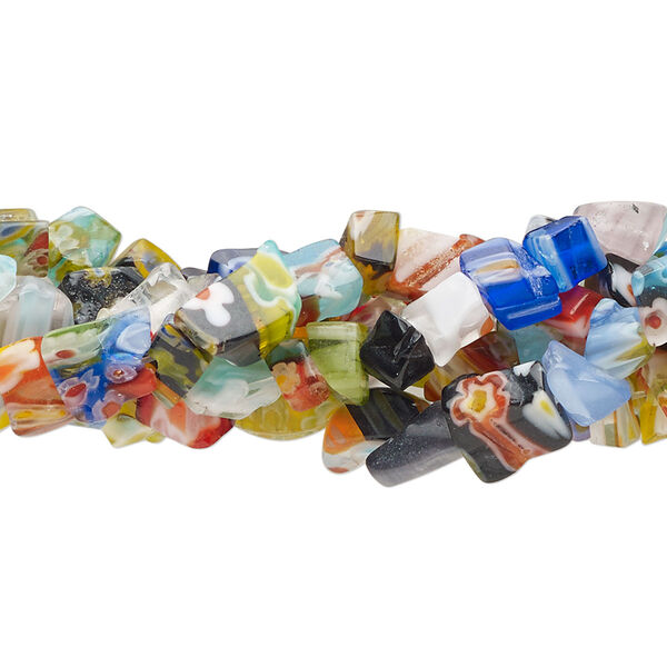 Bead mix, millefiori glass, mixed colors, small to extra-large chip. Sold per pkg of (5) 36-inch strands. image number 0