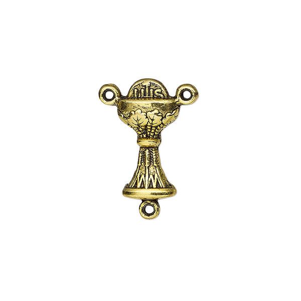 Connector, antique gold-finished "pewter" (zinc-based alloy), 19x10mm double-sided chalice Y-connector. Sold per pkg of 4. image number 0