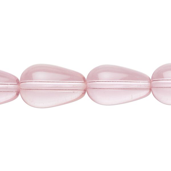 Bead, glass, transparent pink, 17x11mm-18x13mm teardrop. Sold per 15-1/2" to 16" strand. image number 0