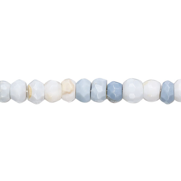 Bead, blue opal (natural), 3x2mm-6x5mm graduated hand-cut faceted rondelle with 0.4-1.4mm hole, C+ grade, Mohs hardness 5 to 6-1/2. Sold per 17-inch strand. image number 0