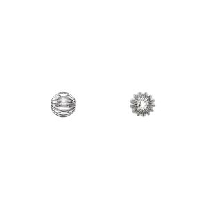 Bead, silver-plated brass, 5mm fluted round. Sold per pkg of 20.