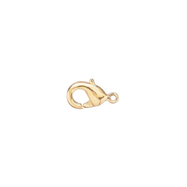 Clasp, lobster claw, gold-plated brass, 10x6mm hook with closed loop. Sold per pkg of 100. image number 0