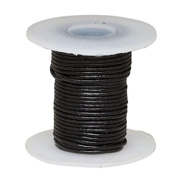 Cord, leather (dyed), black, 0.5-0.8mm round. Sold per 5-yard spool. image number 0