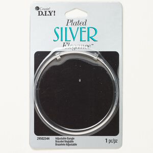 Bracelet, bangle, silver-finished brass, 1.7mm wide, adjustable to 7 inches. Sold individually.