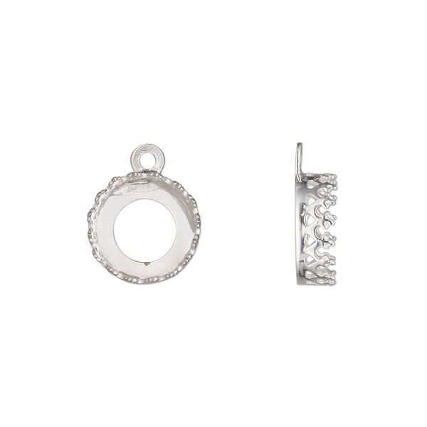 Drop, sterling silver, 11.5mm round with decorative trim and open back with 10mm round cabochon bezel setting. Sold individually. image number 0