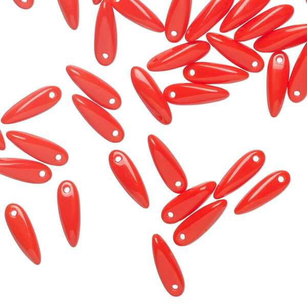 Bead 1pkg50 Czech pressed glass, opaque orange-red, 10x3mm top-drilled dagger. image number 0