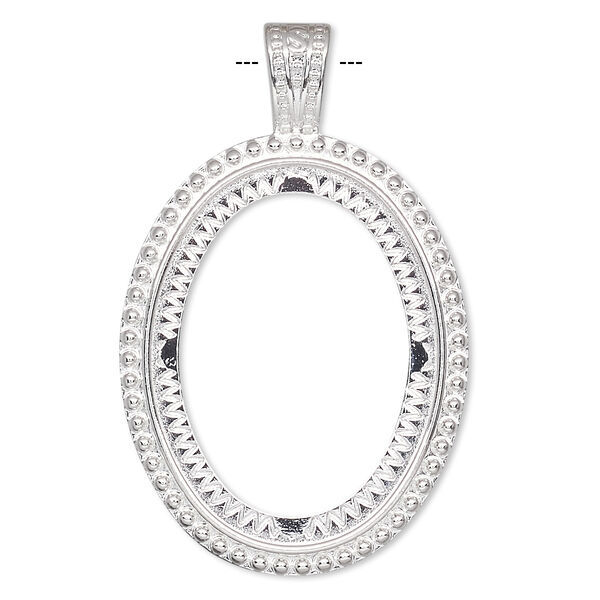 Pendant, silver-plated "pewter" (zinc-based alloy), 59x37.5mm oval with rope design and 40x30mm oval setting. Sold per pkg of 2. image number 0