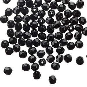 Bead 1pkg1 Czech fire-polished glass, 4mm faceted round, 1 mass opaque jet black