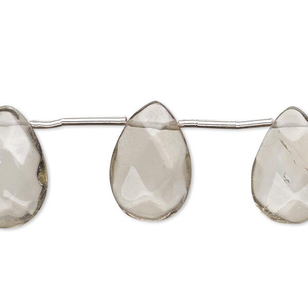 Bead, smoky quartz (heated / irradiated), light, 16x11mm-20x14mm hand-cut top-drilled faceted puffed teardrop, C+ grade, Mohs hardness 7. Sold per pkg of 8 beads. image number 0