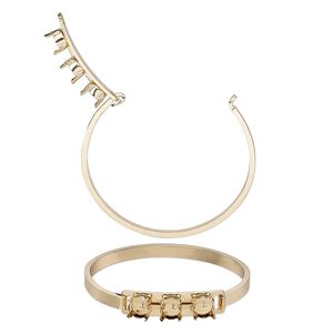 Bracelet, bangle, gold-finished brass, 9mm wide with (3) SS39 4-prong rivoli settings, 7 inches. Sold individually.