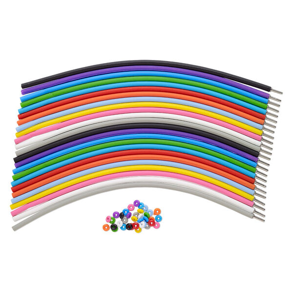 Bracelet cord, silicone and stainless steel, assorted colors, 4mm round, 7-1/2 inches with pop-style clasp. Sold per pkg of 24. image number 0