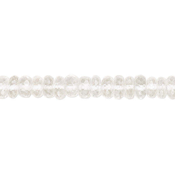 Bead, white topaz (natural / irradiated), light, 5x2mm-6x3mm hand-cut micro-faceted rondelle with 0.4-1.4mm hole, B- grade, Mohs hardness 8. Sold per 8-inch strand. image number 0