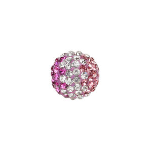 Bead, Egyptian glass rhinestone / epoxy / resin, clear / dark pink / fuchsia, 14mm round with pav&eacute; wave design. Sold individually.