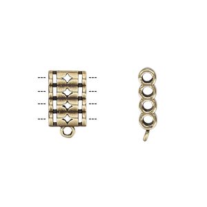 Spacer, antiqued brass, 13x8.5mm double-sided 4-strand quadruple round tube with diamond cutout design and loop, fits up to 2mm bead. Sold individually.