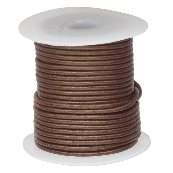 Cord, leather (dyed), brown, 1.5mm round. Sold per 10-meter spool. image number 0