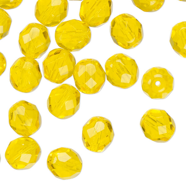 Bead, Czech fire-polished glass, transparent yellow, 8mm faceted round. Sold per 15-1/2" to 16" strand, approximately 50 beads. image number 0