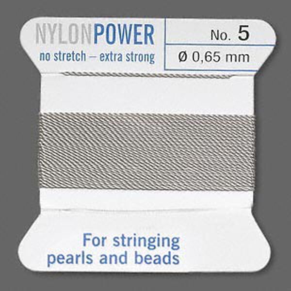 Thread, Griffin, nylon, grey, size #5. Sold per 2-meter card (approximately 78 inches). image number 0