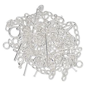 Finding, silver-plated brass and "pewter" (zinc-base alloy), assorted shape. Sold per pkg of 50.