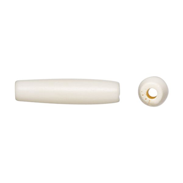 Bead, bone (bleached), white, 25x5mm-25x8mm hand-cut hairpipe, Mohs hardness 2-1/2. Sold per pkg of 40. image number 0
