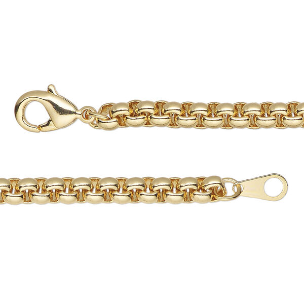 Chain, gold-finished brass, 4.6mm rolo, 16 inches with lobster claw clasp. Sold individually. image number 0