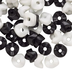 Bead mix, vintage Czech glass, opaque black and white, 8x5mm-9x6mm interlocking chevron with 2.5mm hole. Sold per pkg of 90.