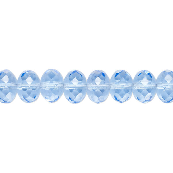 Bead, Czech fire-polished glass, transparent sapphire blue, 9x5mm faceted rondelle. Sold per 15-1/2" to 16" strand. image number 0
