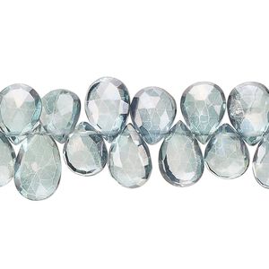 Quartz crystal 1pkg1, hand-cut top-drilled faceted puffed teardrop bead 7 inch 9x7mm-13x8mm