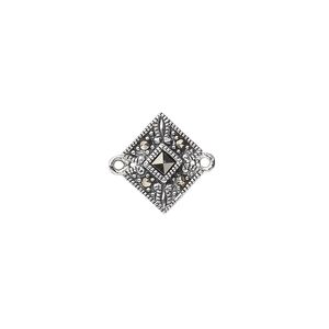 Link, sterling silver with marcasite, 14x11mm diamond. Sold individually.