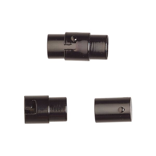 Clasp, magnetic, black-finished brass, 18x7mm locking round tube with glue-in ends, 5mm inside diameter. Sold per pkg of 2. image number 0