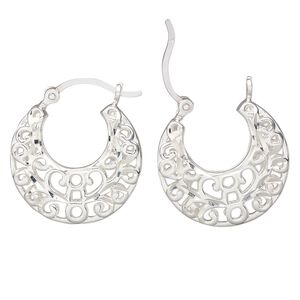 Earring, Create Compliments®, sterling silver, 23mm diamond-cut go-go with cutout swirls and latch-back closure. Sold per pair.