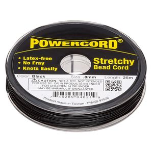 Cord, Powercord®, elastic, black, 0.8mm, 8.5-pound test. Sold per 25-meter spool.